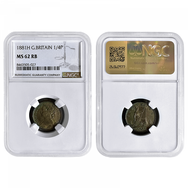 1881 Farthing ‘Heaton Mint’ NGC MS62 Red Brown Freeman 548