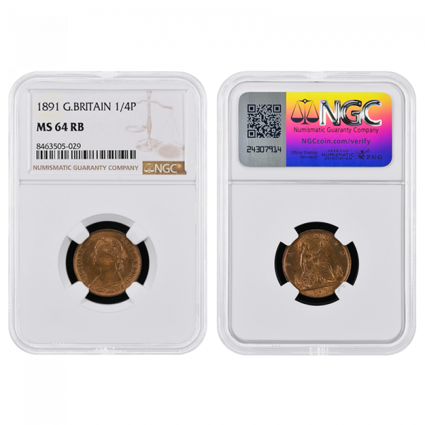 1891 Farthing NGC MS64 Freeman 564