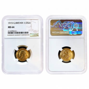 1915 George V Half Sovereign London NGC MS64