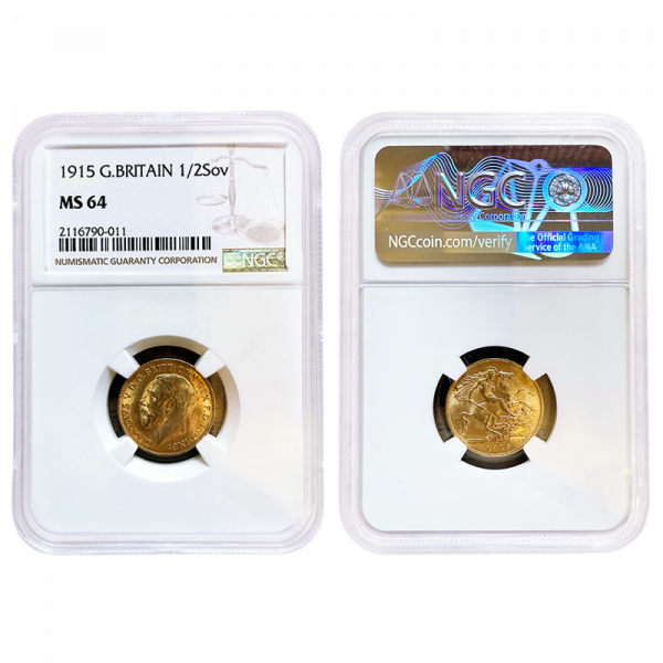 1915 George V Half Sovereign London NGC MS64