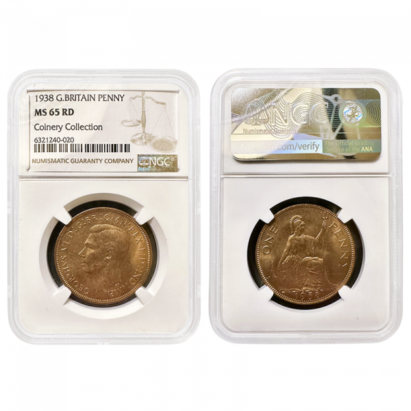 George VI 1938 Penny NGC MS65 Red - Freeman 222 ex Coinery Collection