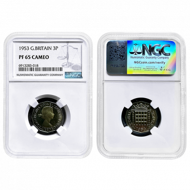 1953 Proof Threepence NGC PF65 Cameo