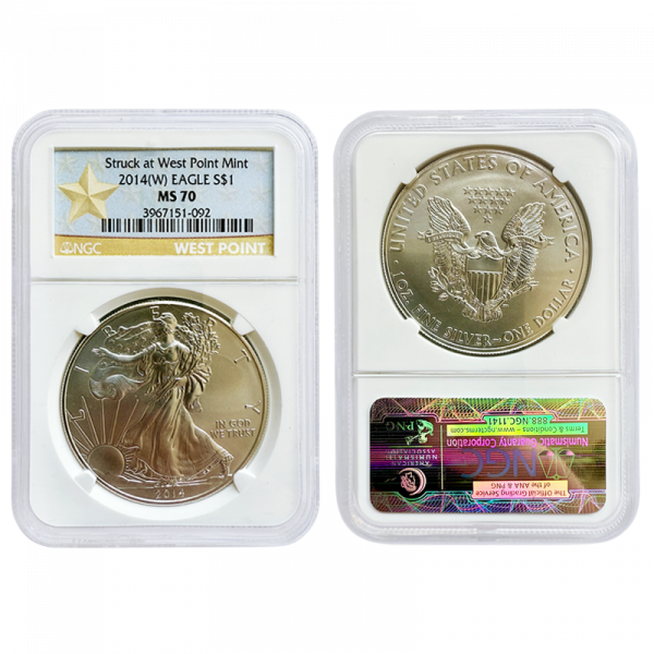2014 Silver Eagle Struck at West Point Mint NGC MS70