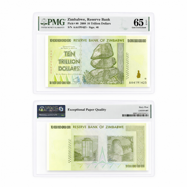 Zimbabwe – Reserve Bank of Zimbabwe – 10 Trillion Dollars (2008) | Pick 88 PMG 65 Gem Mint
