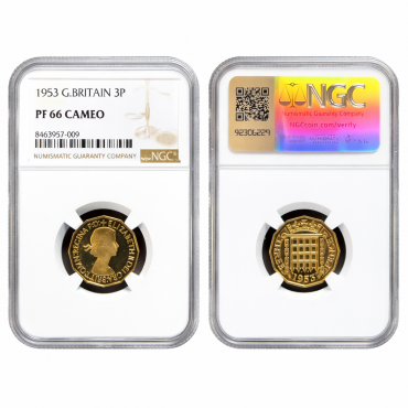 1953 Proof Threepence NGC Graded PF66 Cameo (Exceptionally Rare in Cameo High Grade)