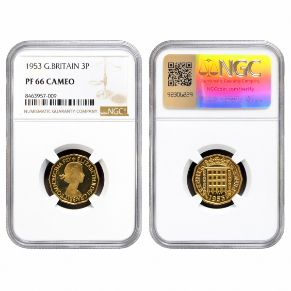 1953 Proof Threepence NGC Graded PF66 Cameo (Exceptionally Rare in Cameo High Grade)