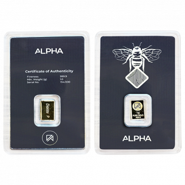 Alpha 1g Fine Gold Bar maximum Mintage of 200 Bars (154/200)