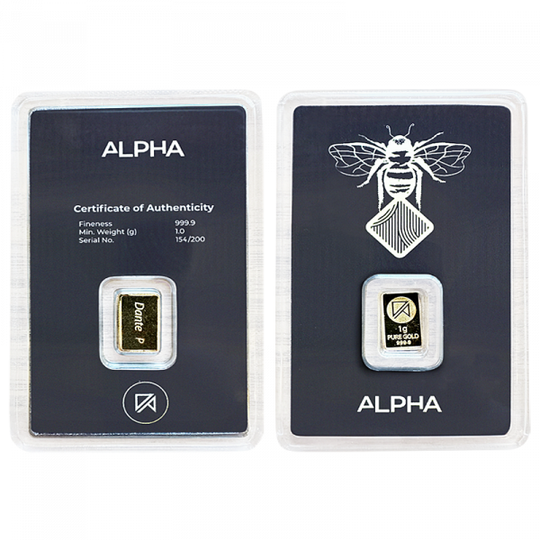 Alpha 1g Fine Gold Bar maximum Mintage of 200 Bars (154/200)