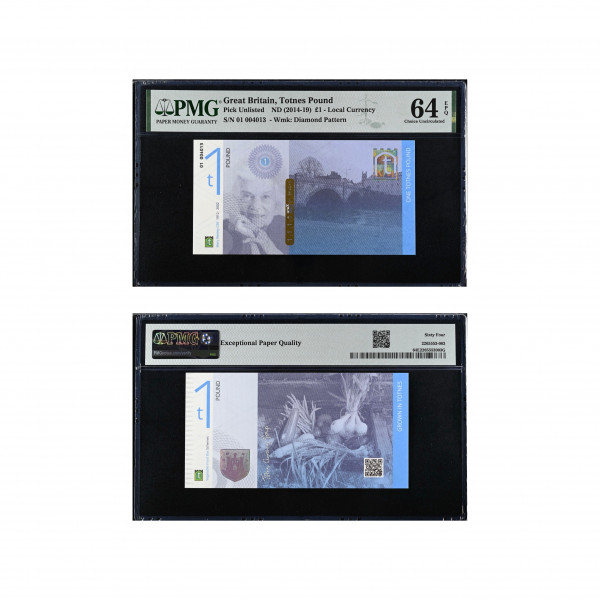 Totnes 2014 Mary Wesley   –  t£1 Pound | PMG 64 EPQ Choice Uncirculated