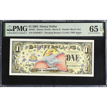 2005 Disney Dollar $1 Dumbo - PMG 65 EPQ - Disneyland 50th Anniversary - DIS95