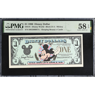 1990 Disney Dollar Mickey Mouse PMG 58 EPQ - Walt Disney World Issue - DIS18