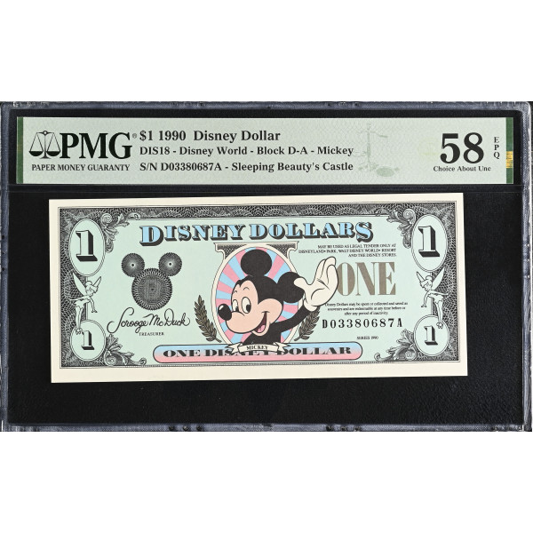 1990 Disney Dollar Mickey Mouse PMG 58 EPQ - Walt Disney World Issue - DIS18