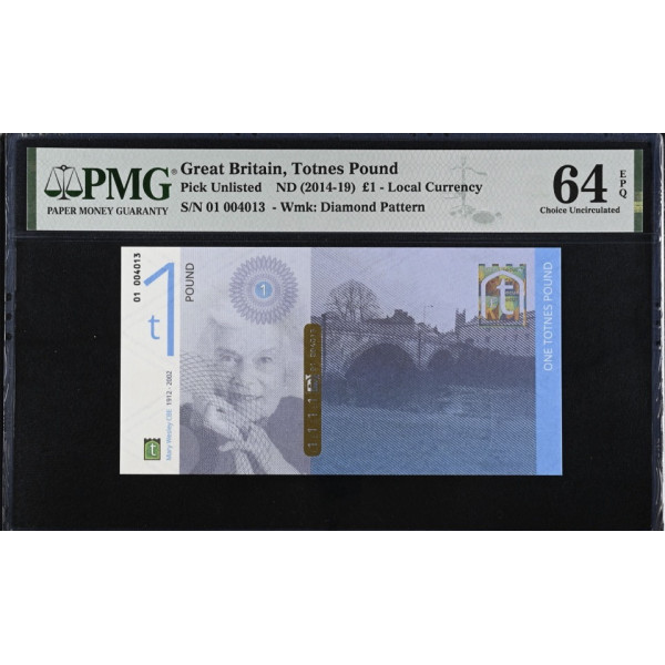 Totnes 2014 Mary Wesley   –  t£1 Pound | PMG 64 EPQ Choice Uncirculated