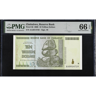 Zimbabwe – Reserve Bank of Zimbabwe – 10 Trillion Dollars (2008) | Pick 88 PMG 66 Gem Mint