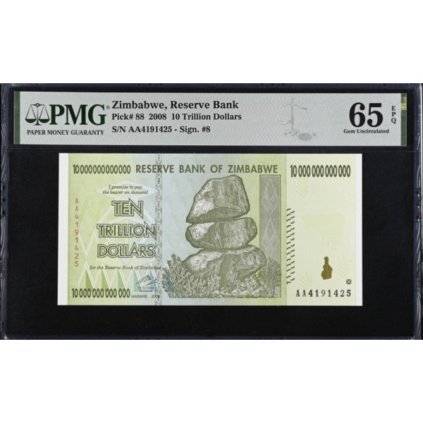 Zimbabwe – Reserve Bank of Zimbabwe – 10 Trillion Dollars (2008) | Pick 88 PMG 65 Gem Mint