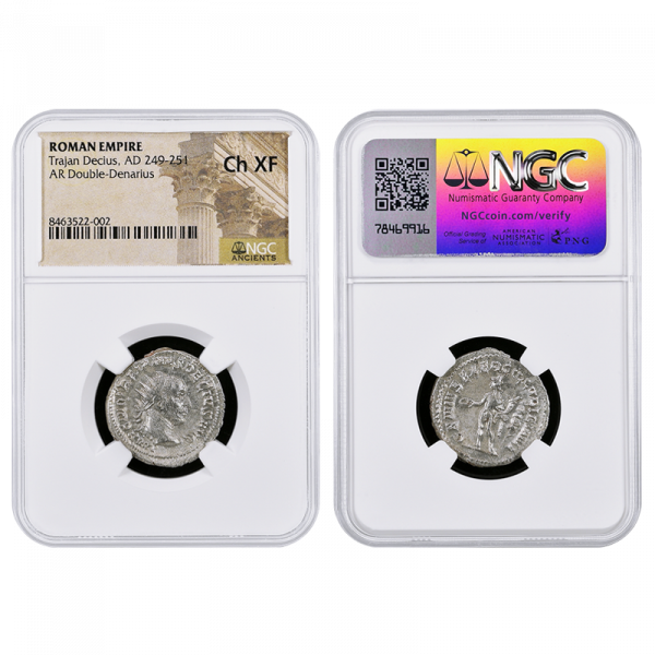 Roman Empire, Trajan Decius (AD249-251) Silver Antoninianus, Double Denarius NGC XF